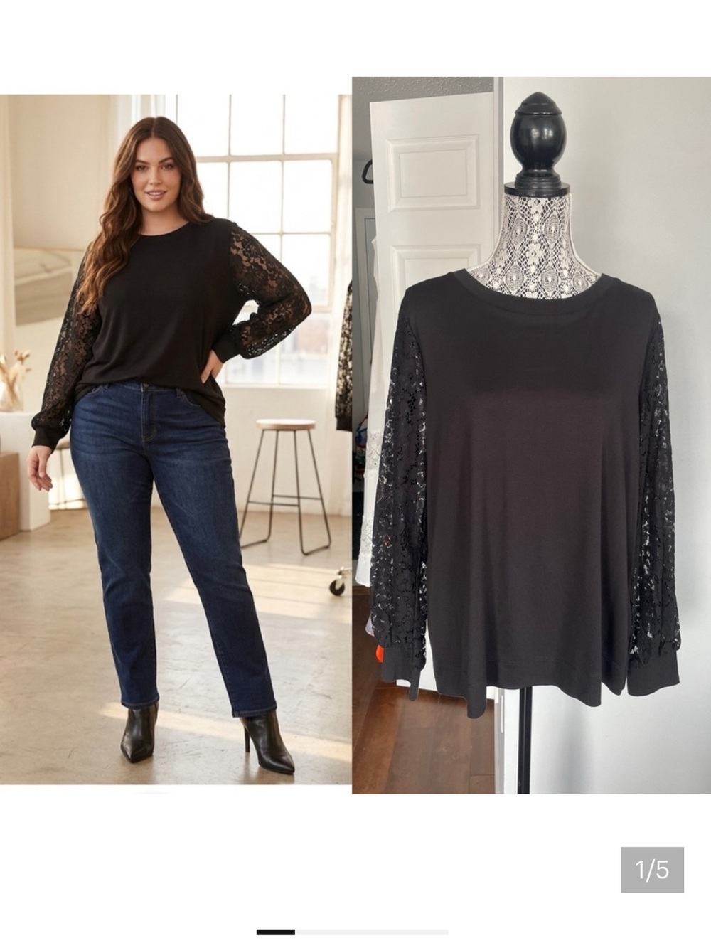 NWT XL Black Sweater With Lace Sleeves.